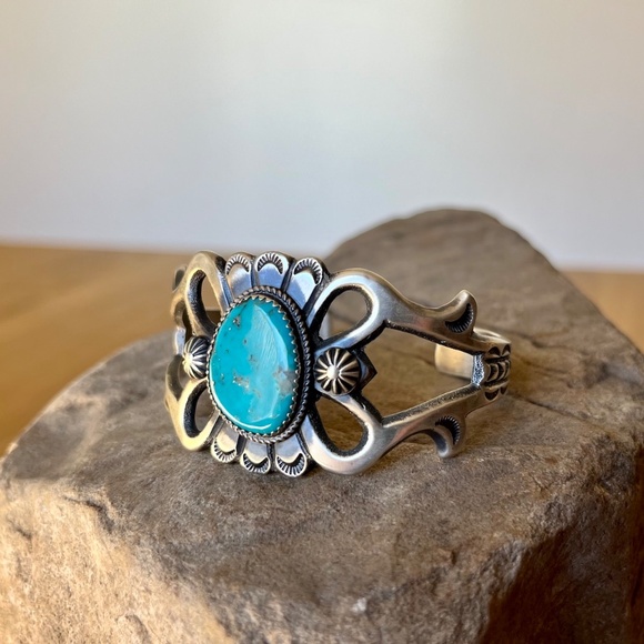 Vintage Navajo Sterling Silver Turquoise Bracelet Cuff Martha Cayatineto #1 - Picture 9 of 16